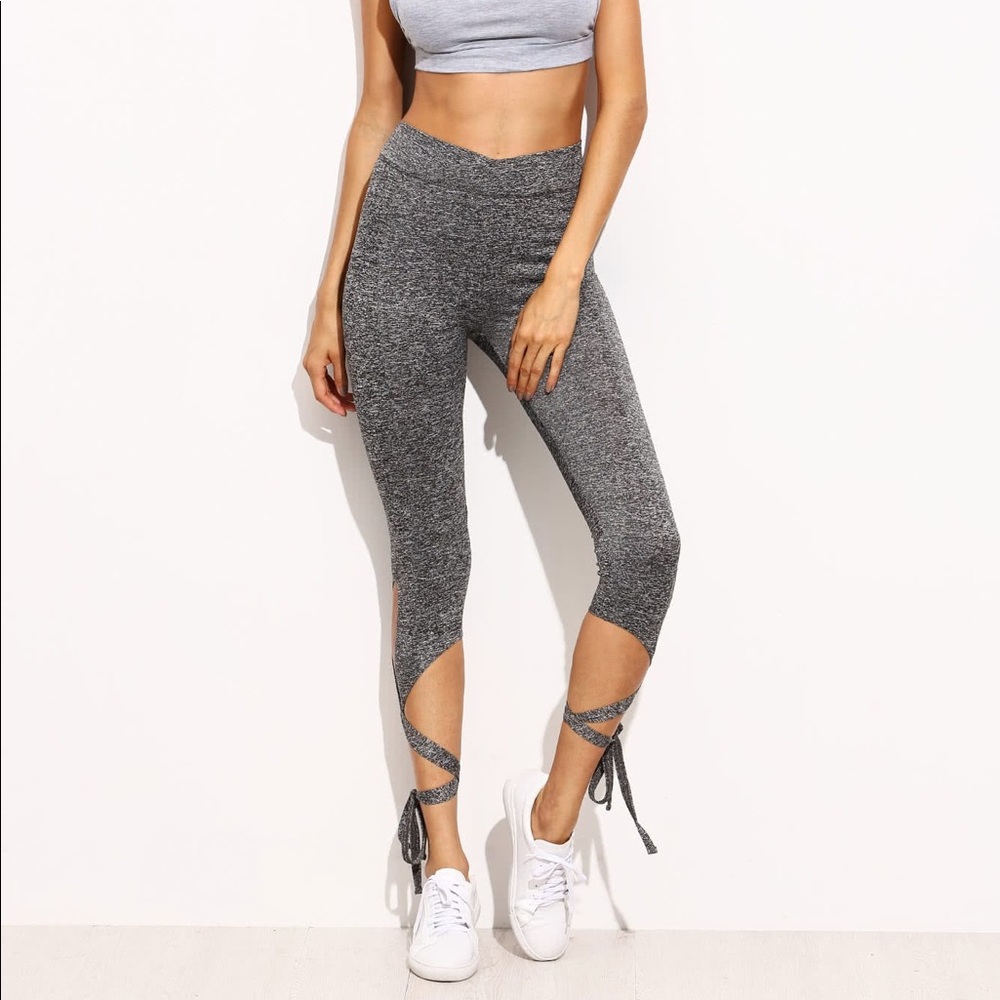 Light Grey High Waist Criss Cross Tie Leggings